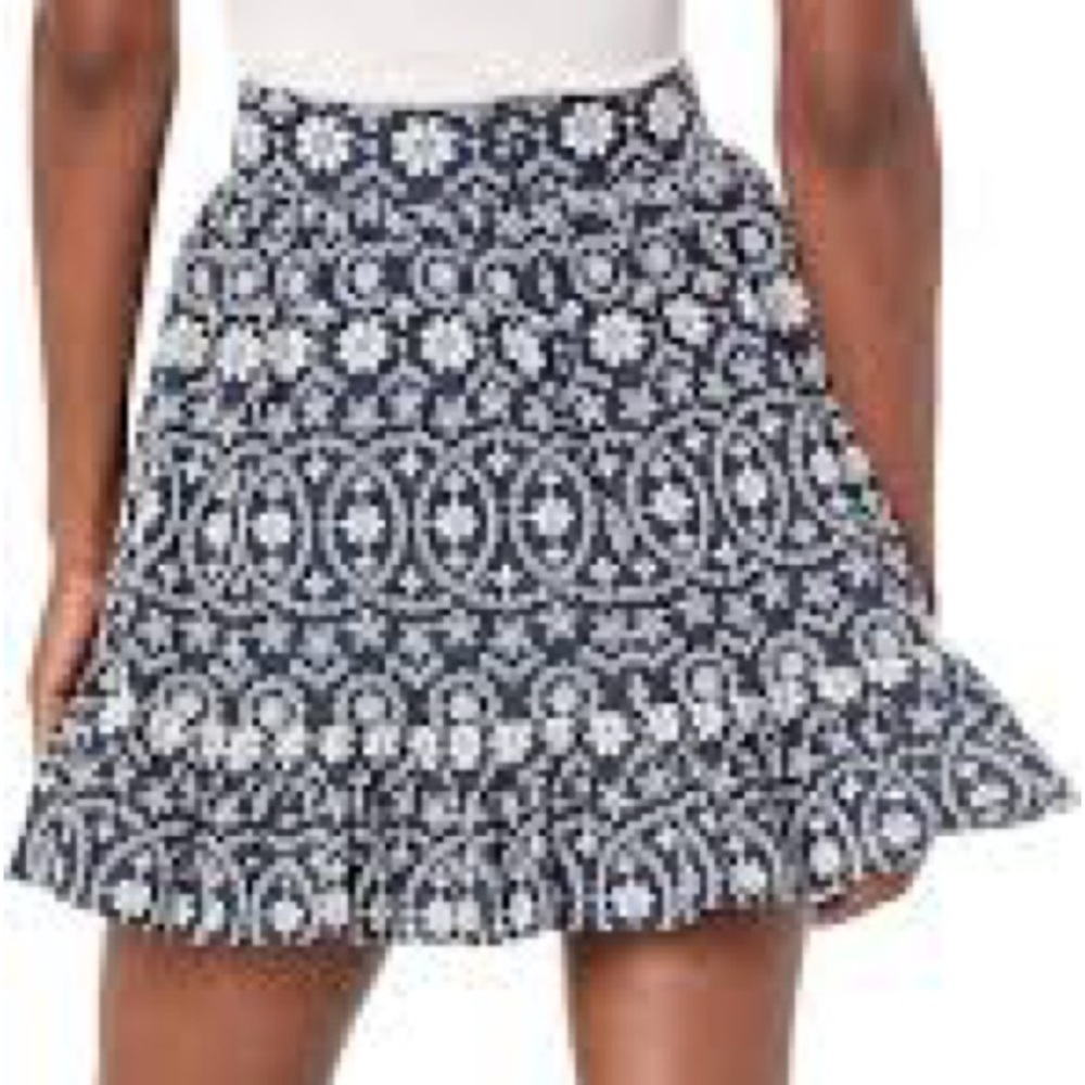 Kate Spade Shore Thing Navy and White Patterned Ruffle Hem Mini Skirt